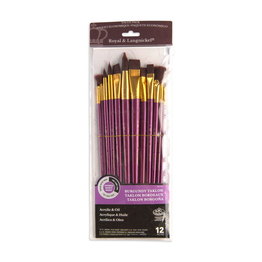 RSET-9314 - 12pc Burgundy Taklon Long Handle Variety Brush Set packaging front