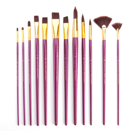 RSET-9314 - 12pc Burgundy Taklon Long Handle Variety Brush Set