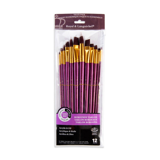 RSET-9315 - 12pc Burgundy Taklon Long Handle Variety Brush Set packaging front