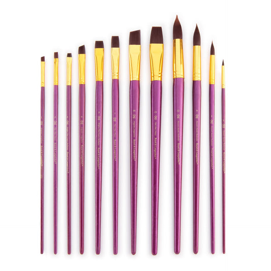 RSET-9315 - 12pc Burgundy Taklon Long Handle Variety Brush Set