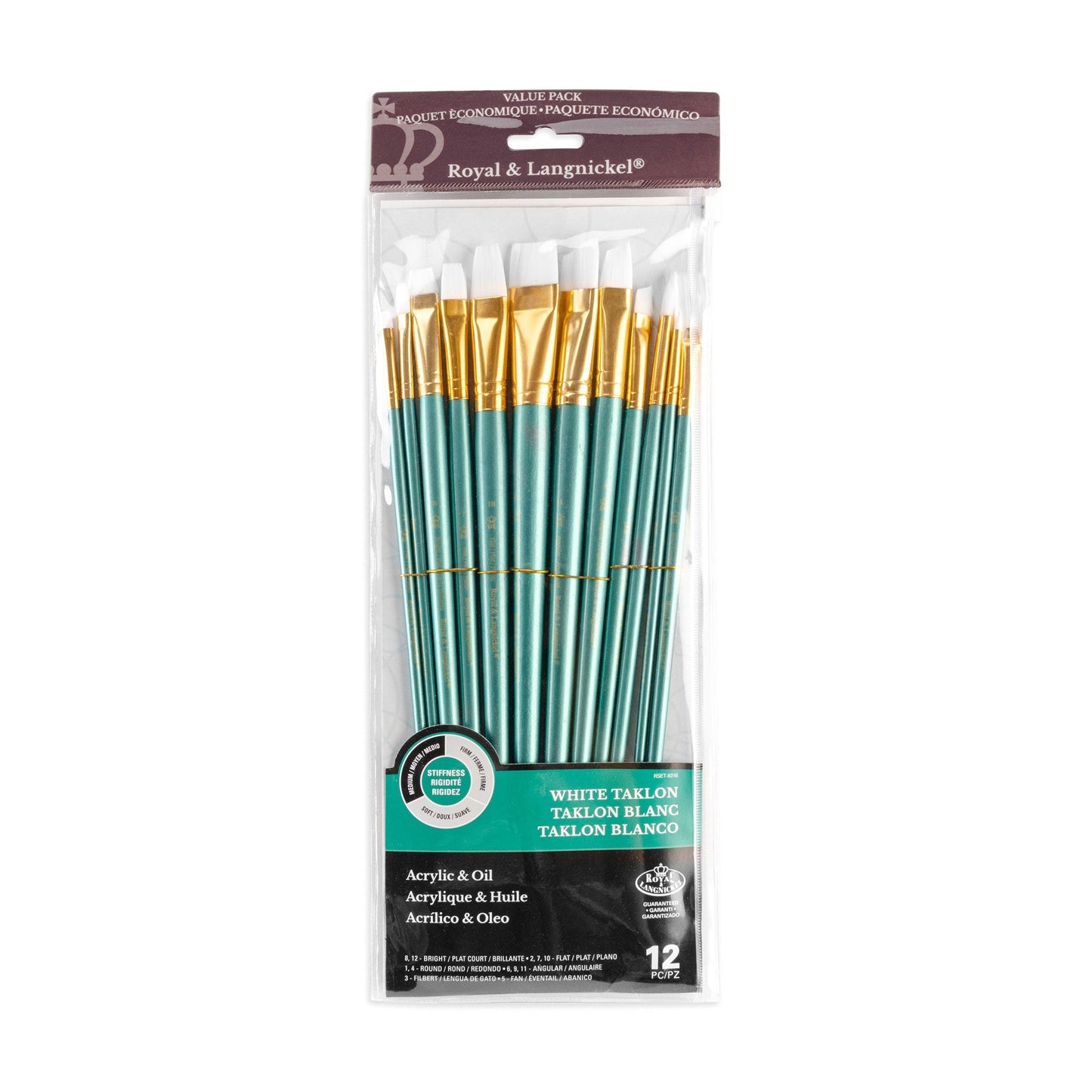 RSET-9316 - 12pc White Taklon Long Handle Variety Brush Set packaging front