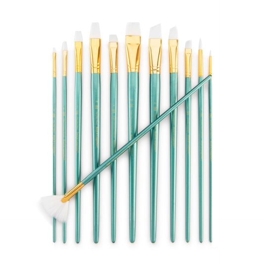 RSET-9316 - 12pc White Taklon Long Handle Variety Brush Set