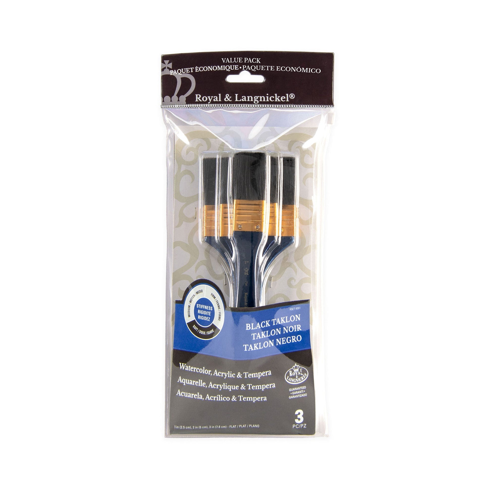 RSET-9351 - 3pc Black Taklon Flat Large Area Brush Set packaging front