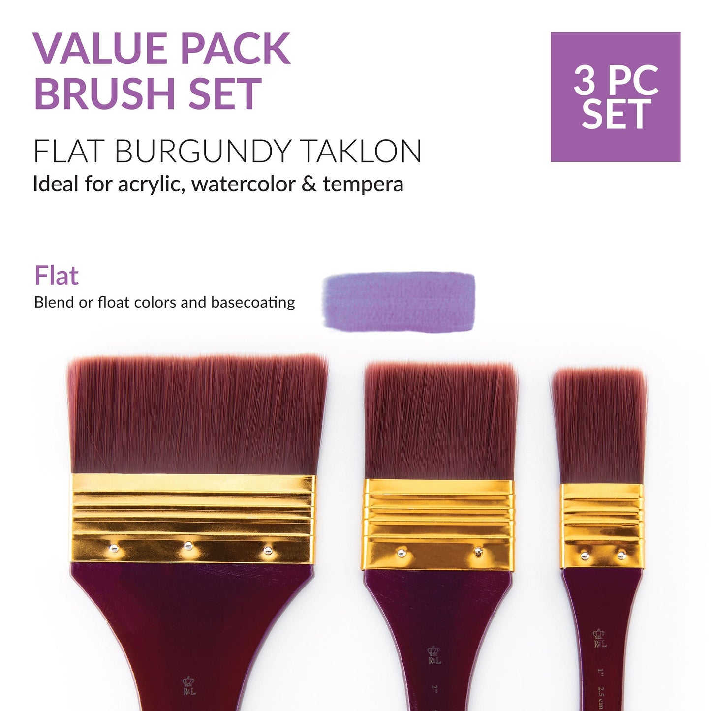 RSET-9353 - 3pc Burgundy Taklon Flat Large Area Brush Set infographic 2