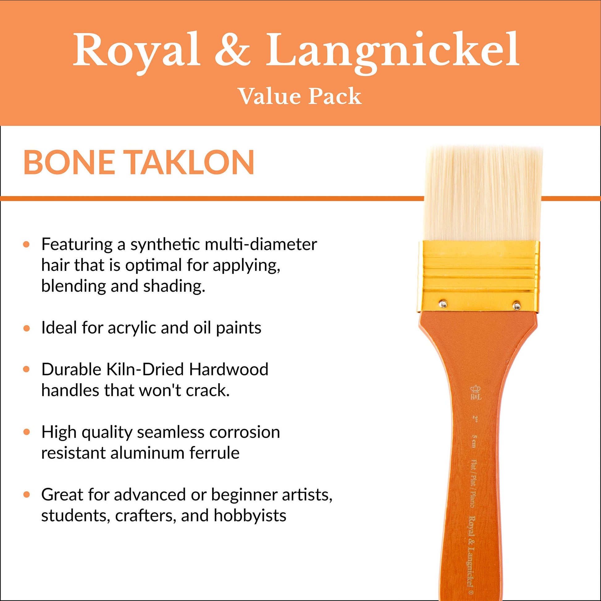 RSET-9354 - 3pc Bone Taklon Flat Large Area Brush Set infographic 1