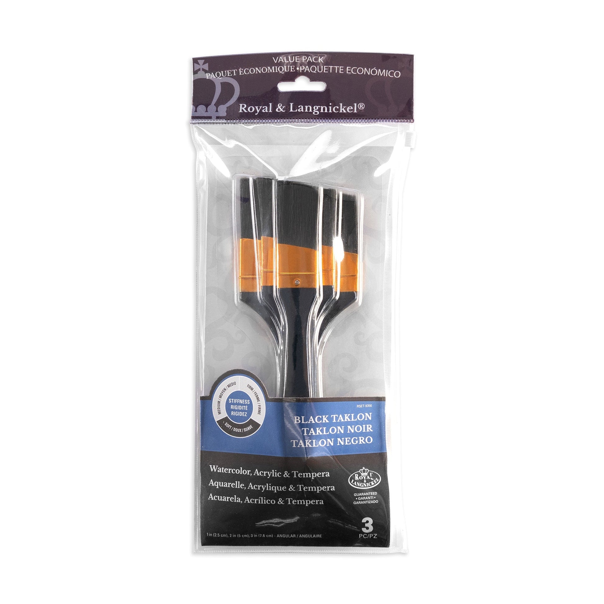 RSET-9356 - 3pc Black Taklon Angular Large Area Brush Set packaging front