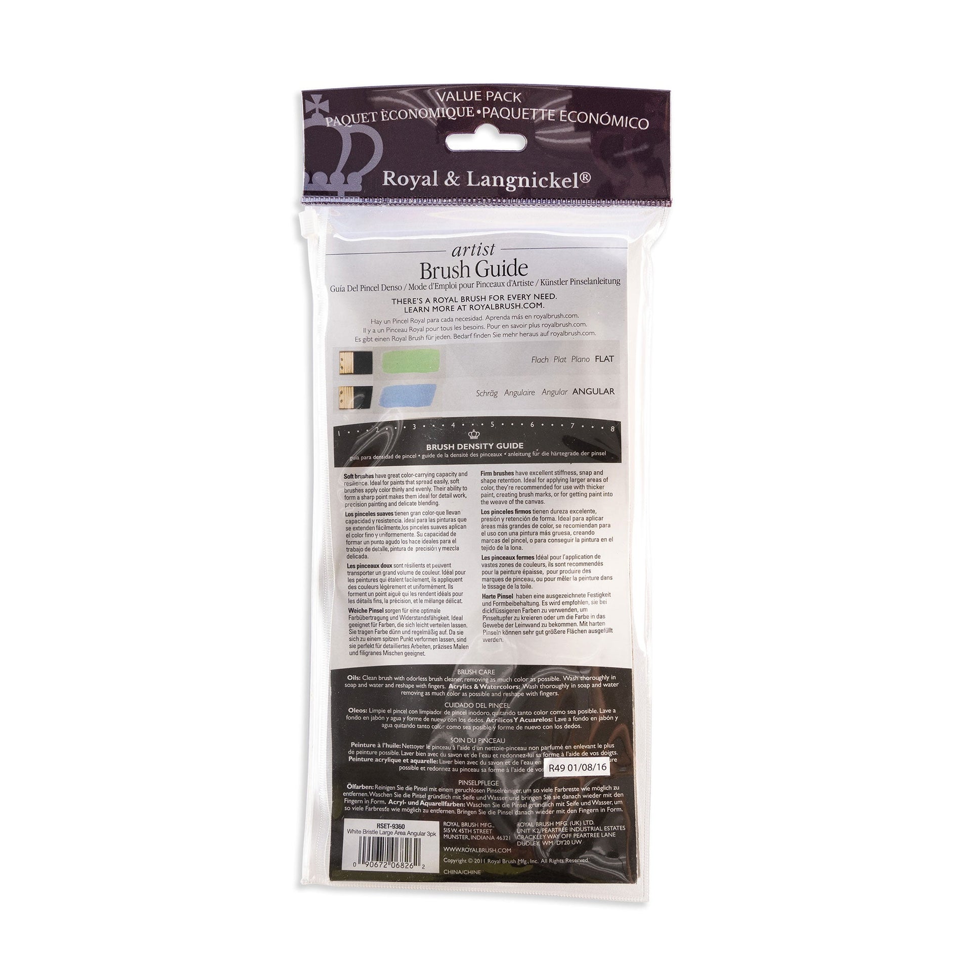 RSET-9360 - 3pc Firm White Bristle Large Area Angular Brush Set packaging back