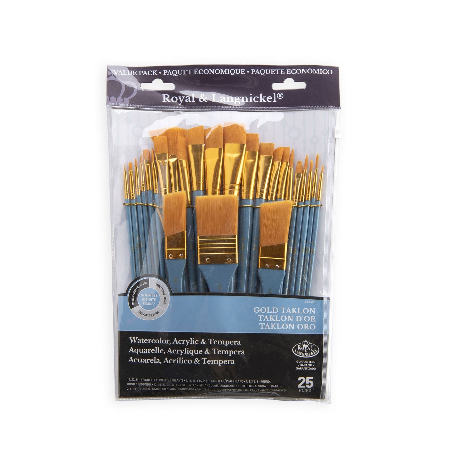 RSET-9382 - 25pc Golden Taklon Long Handle Variety Brush Set packaging front