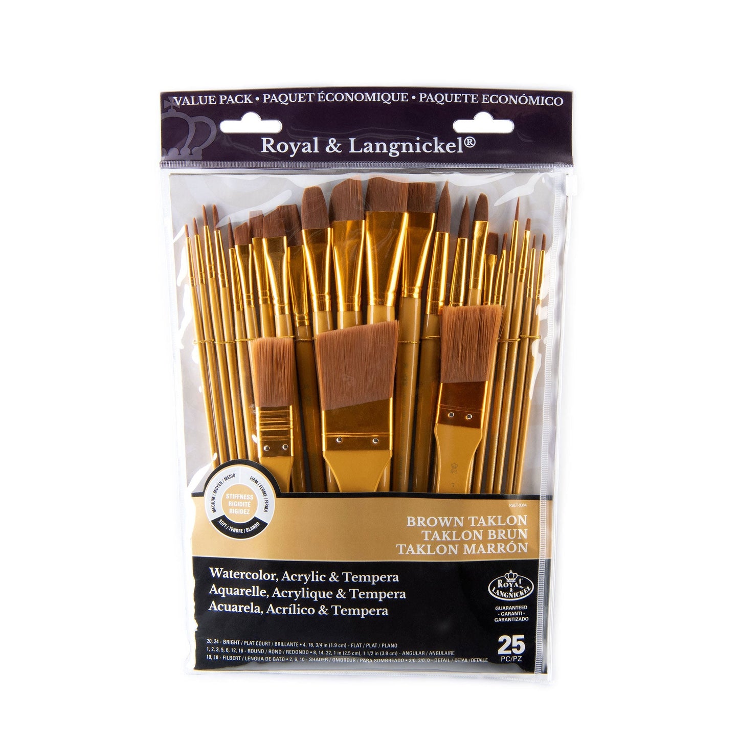 RSET-9384 - 25pc Brown Taklon Variety Brush Set packaging front