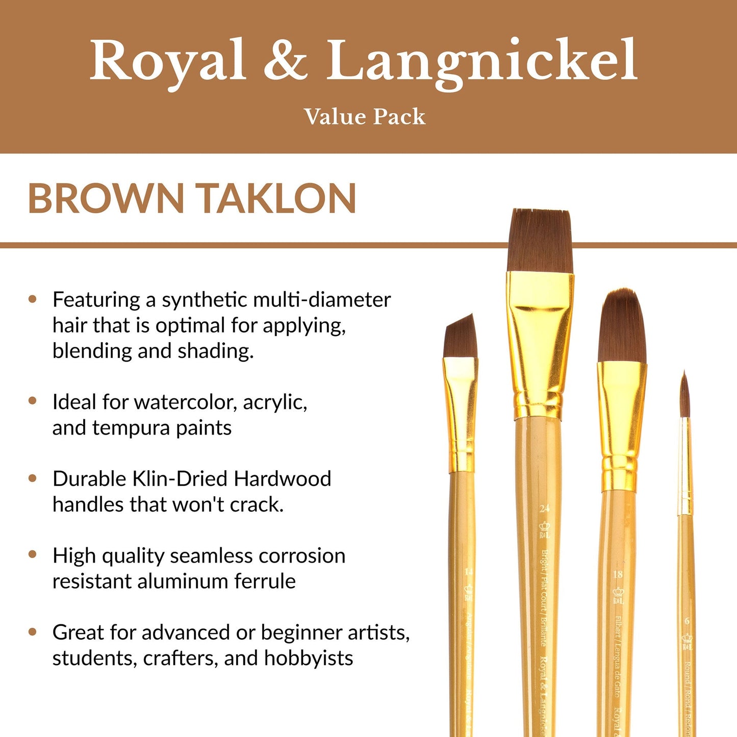 RSET-9384 - 25pc Brown Taklon Variety Brush Set infographic 1