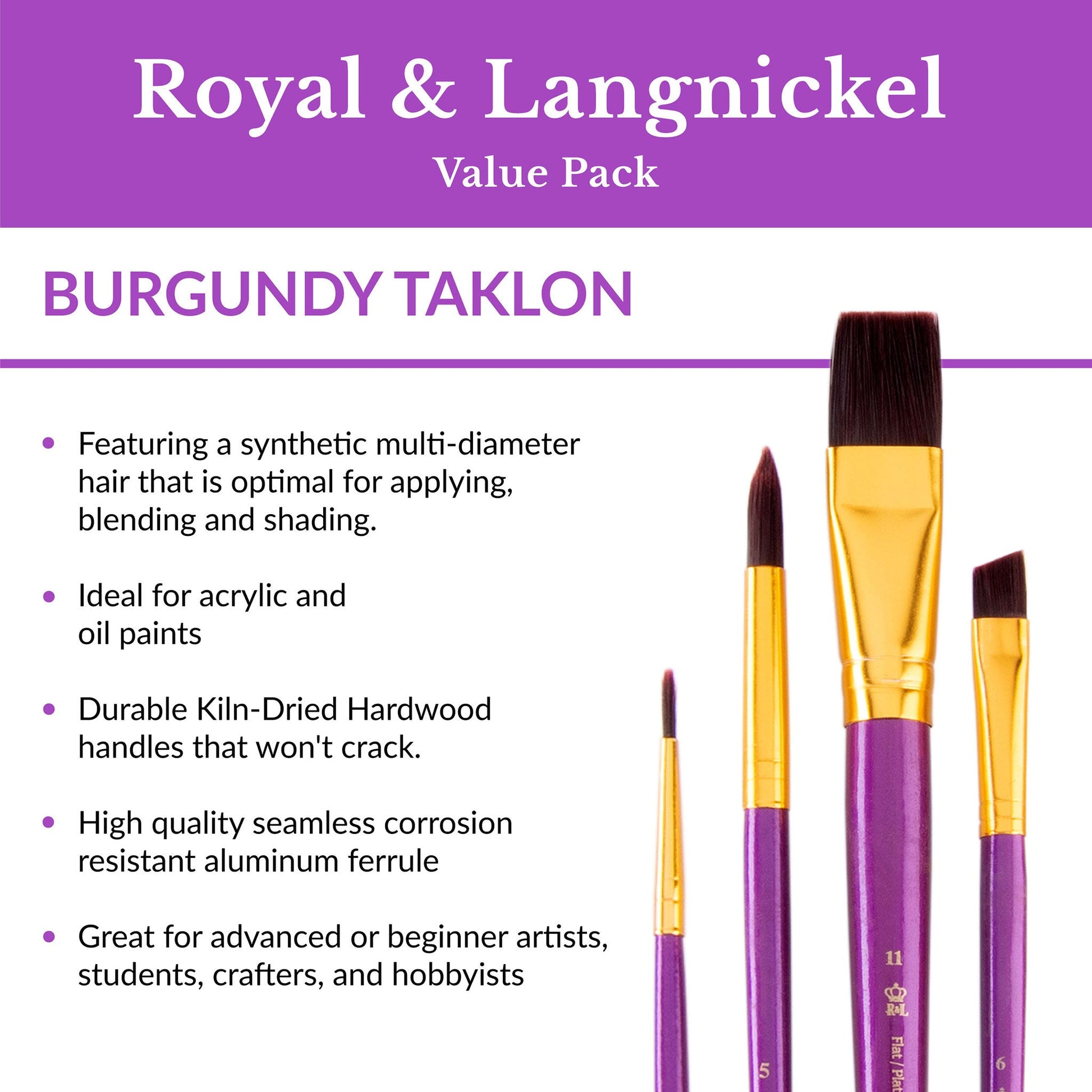 RSET-9386 - 25pc Burgundy Taklon Variety Brush Set infographic 1