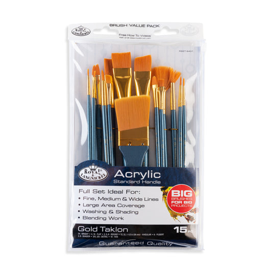 RSET-9401 - Acrylic 15pc Golden Taklon Variety Brush Set packaging front