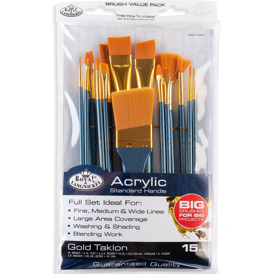 RSET-9401 - Acrylic 15pc Golden Taklon Variety Brush Set packaging front