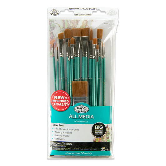 RSET-9404 | 15pc Brown Taklon Long Handle Variety Brush Set