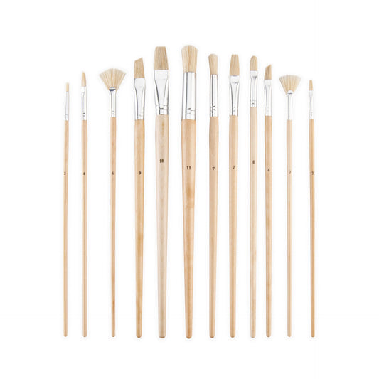 RSET-9600 | 12pc White Bristle Long Handle Variety Brush Set