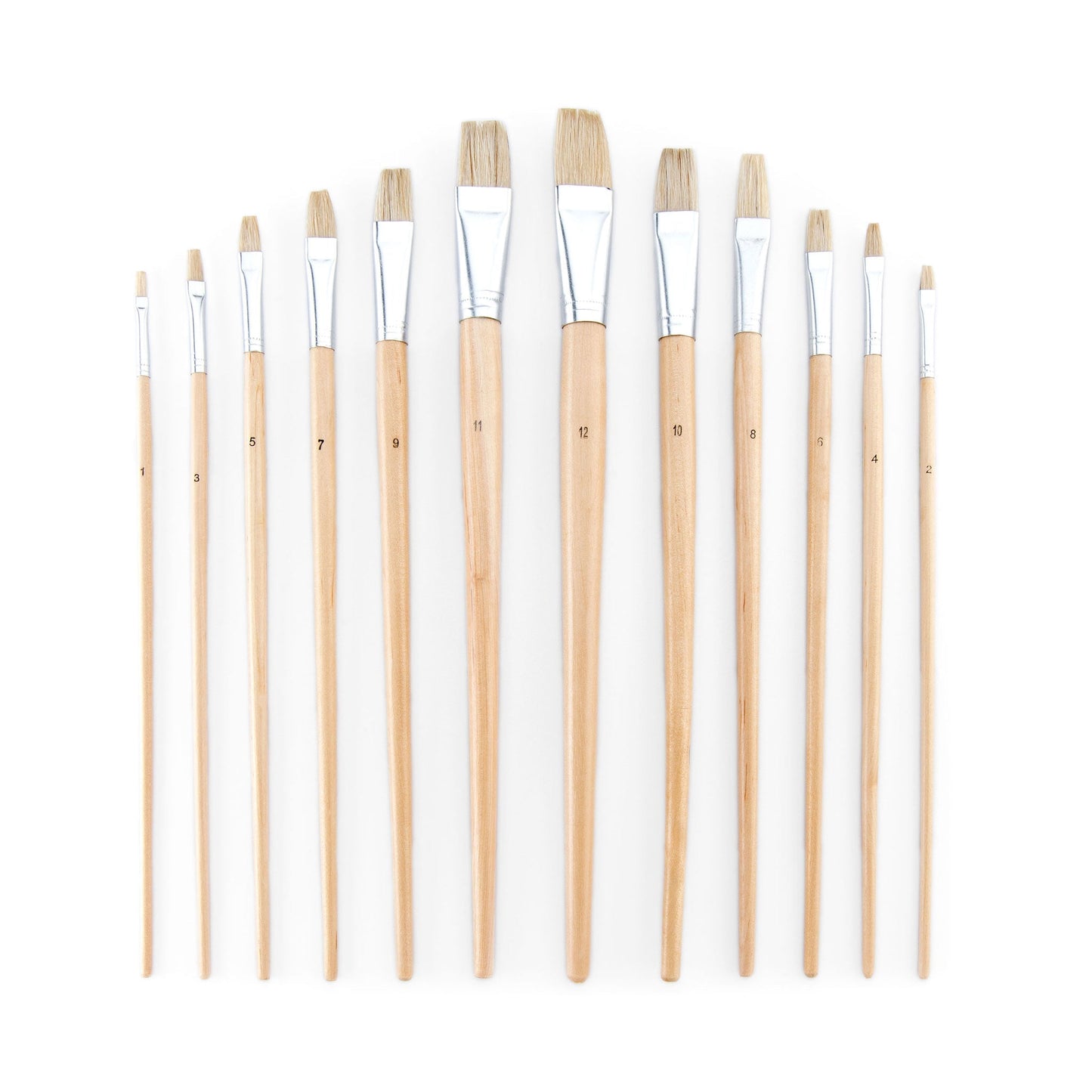 RSET-9601 - 12pc White Bristle Long Handle Flat Brush Set