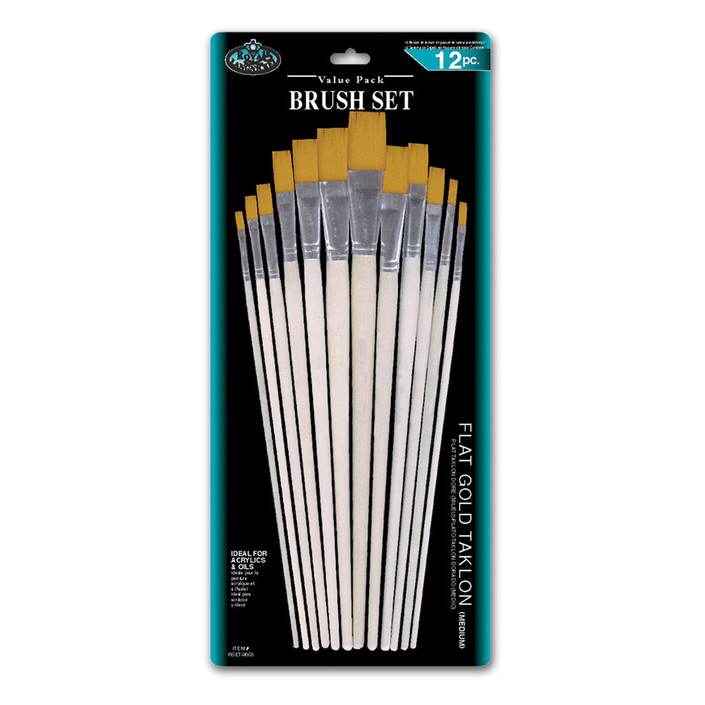 RSET-9603 - 12pc Golden Taklon Flat Brush Set