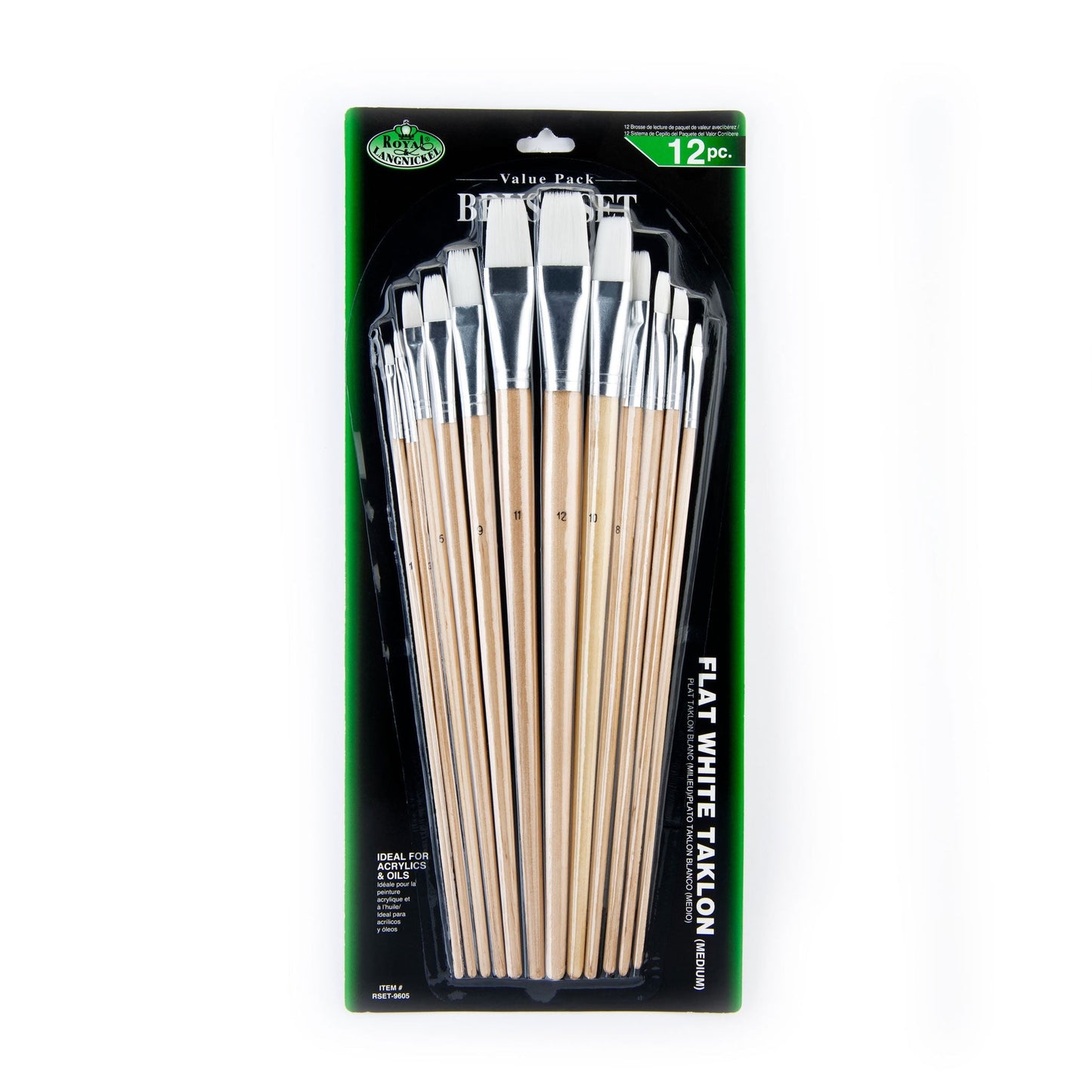 RSET-9605 - 12pc White Taklon Flat Brush Set packaging front