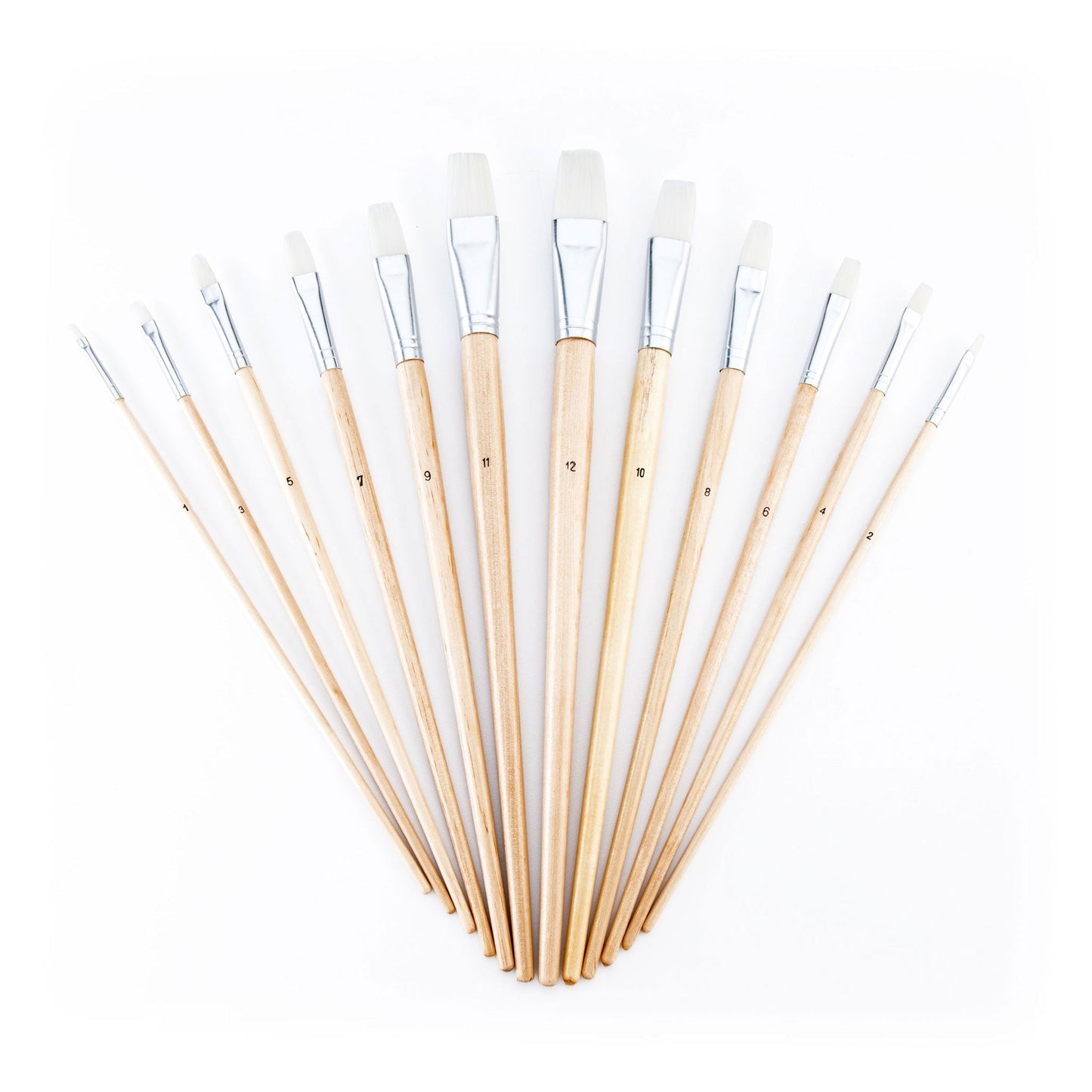 RSET-9605 - 12pc White Taklon Flat Brush Set glam 3