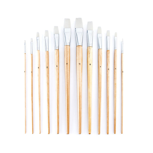 RSET-9605 - 12pc White Taklon Flat Brush Set