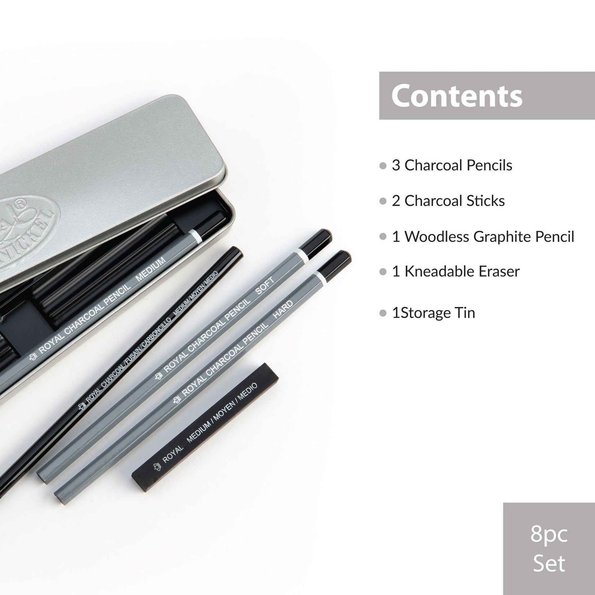 RSET-ART2612 | 8pc Charcoal Mini Tin Set – Royal & Langnickel