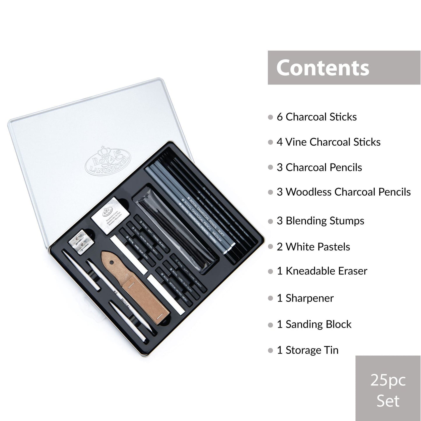 RSET-ART2711 - Charcoal Drawing Art Set - 25pc infographic 3