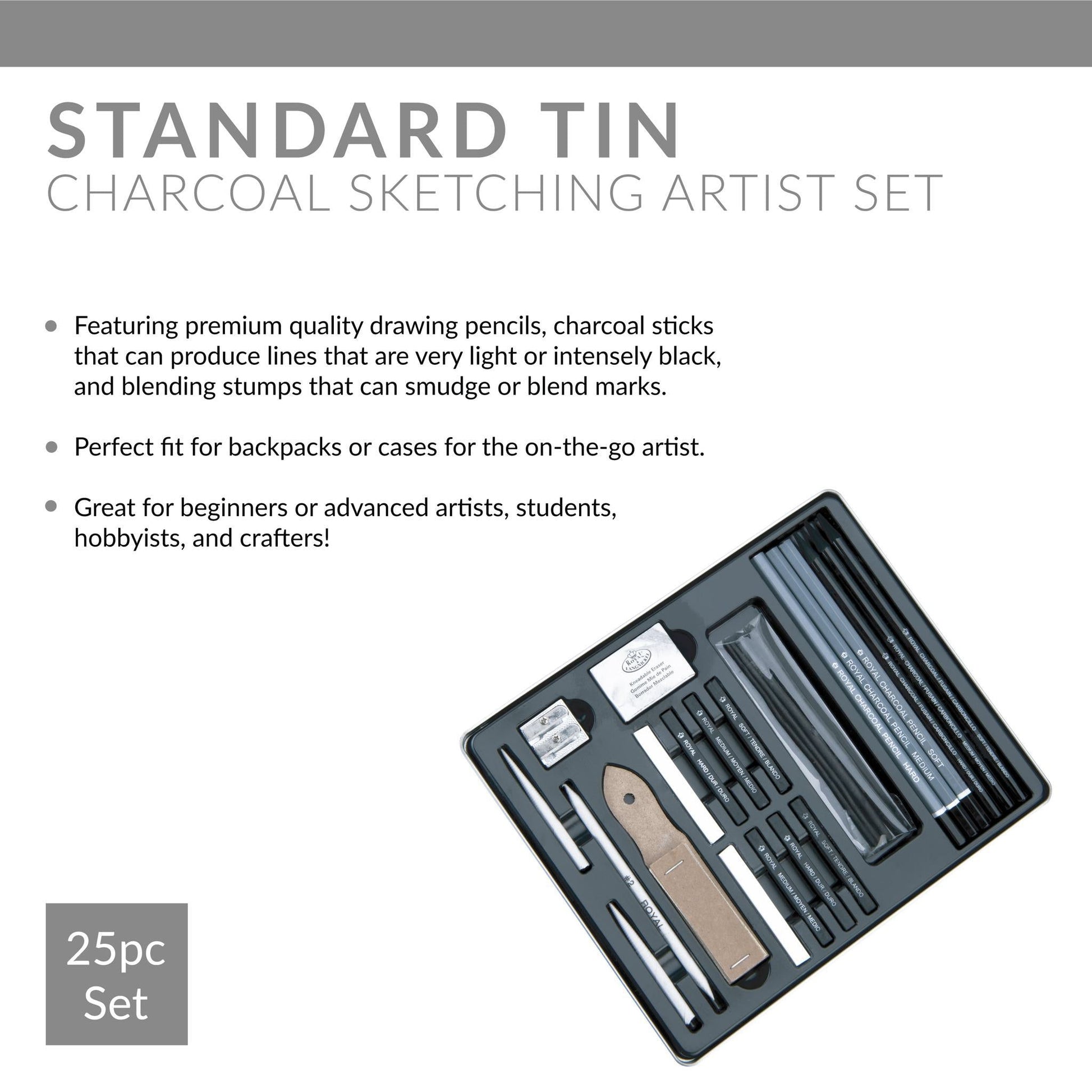 RSET-ART2711 - Charcoal Drawing Art Set - 25pc infographic 2