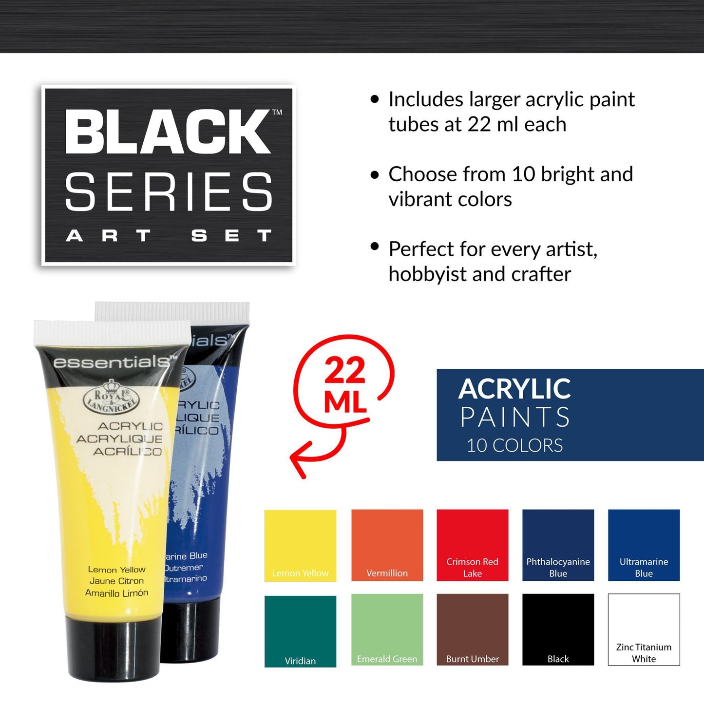 RSET-ART4107 - essentials™ 18pc Black Series Acrylic Art Set infographic 2