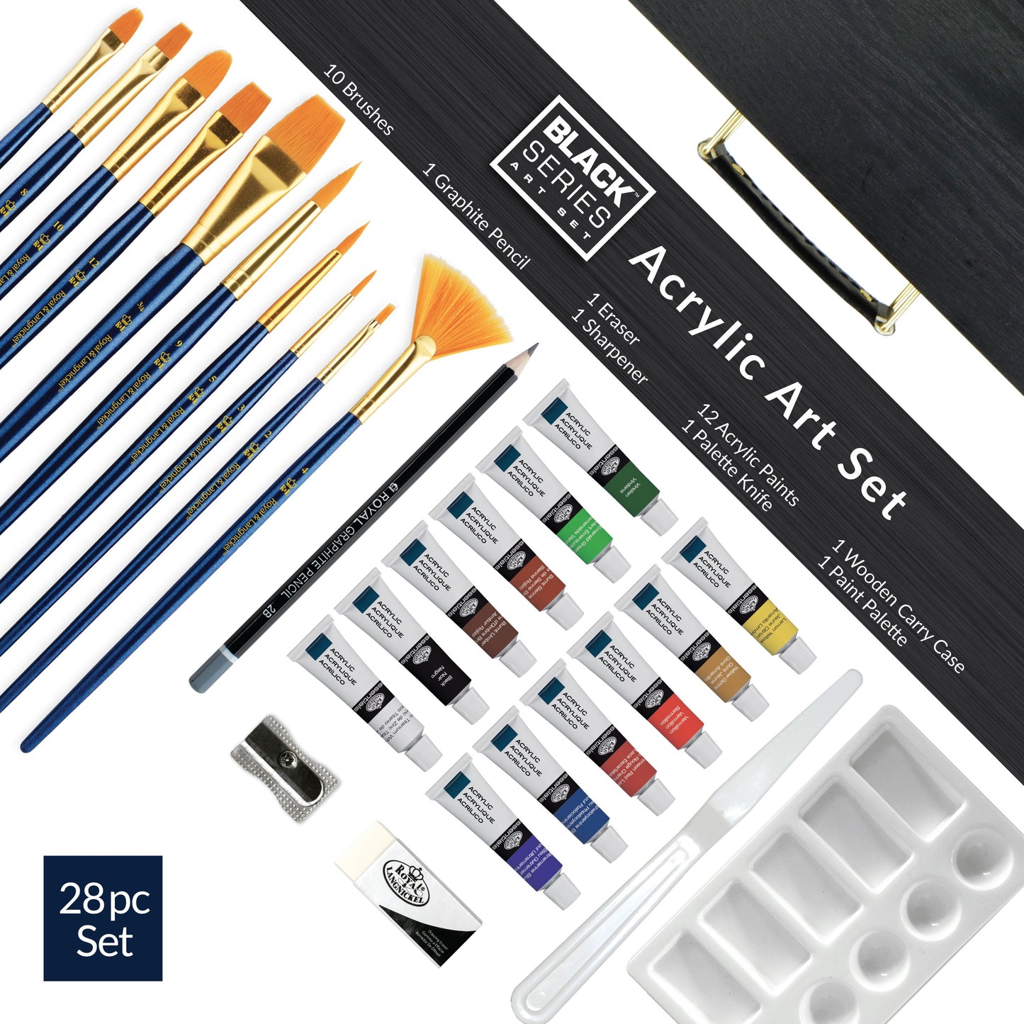 RSET-ART4204 | essentials™ 28pc Black Series Acrylic Wooden Box Art Set