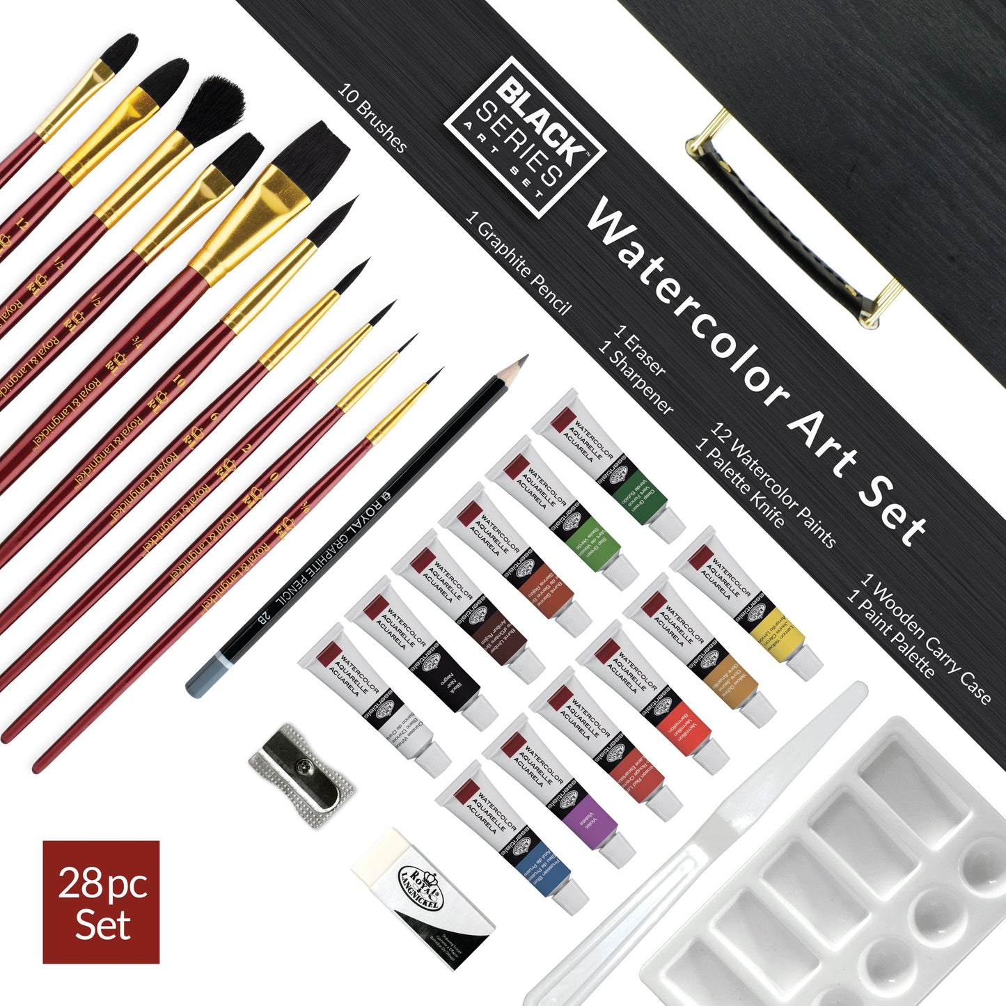 RSET-ART4205 | Essentials™ 28pc Black Series Watercolor Wooden Box Art Set