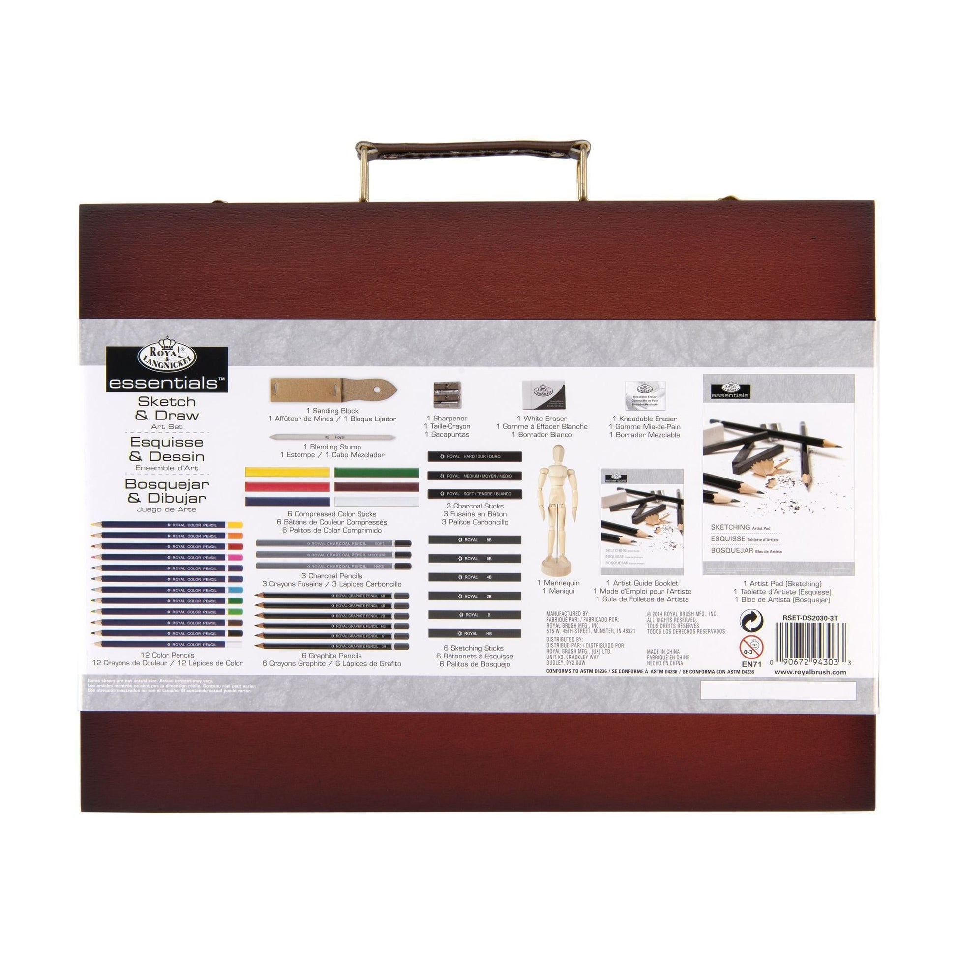 RSET-DS2030 - Essentials™ 45pc Sketching & Drawing Travel Art Set packaging back