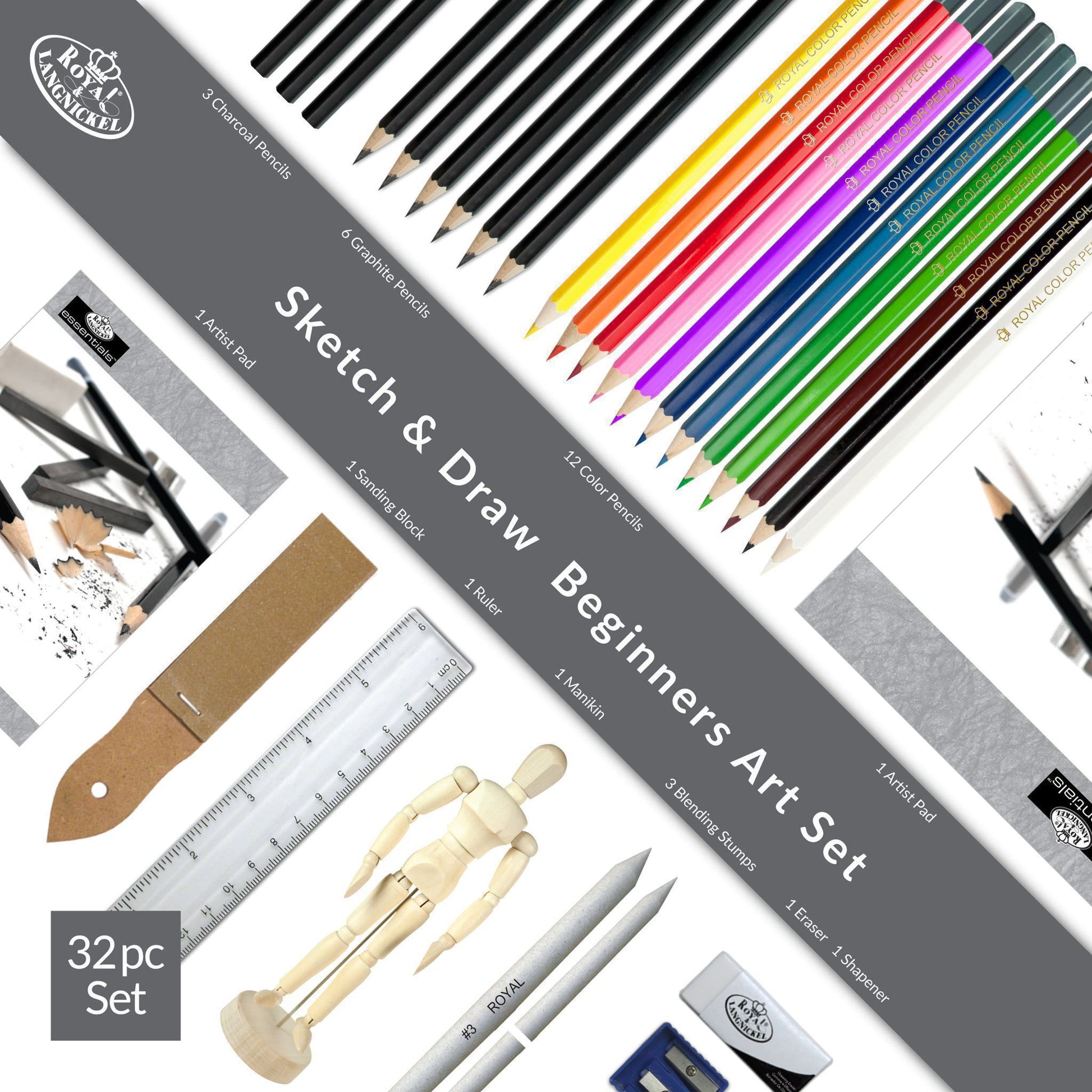 RSET-DS3000 - Essentials™ 32pc Sketching & Drawing Travel Art Set infographic 1