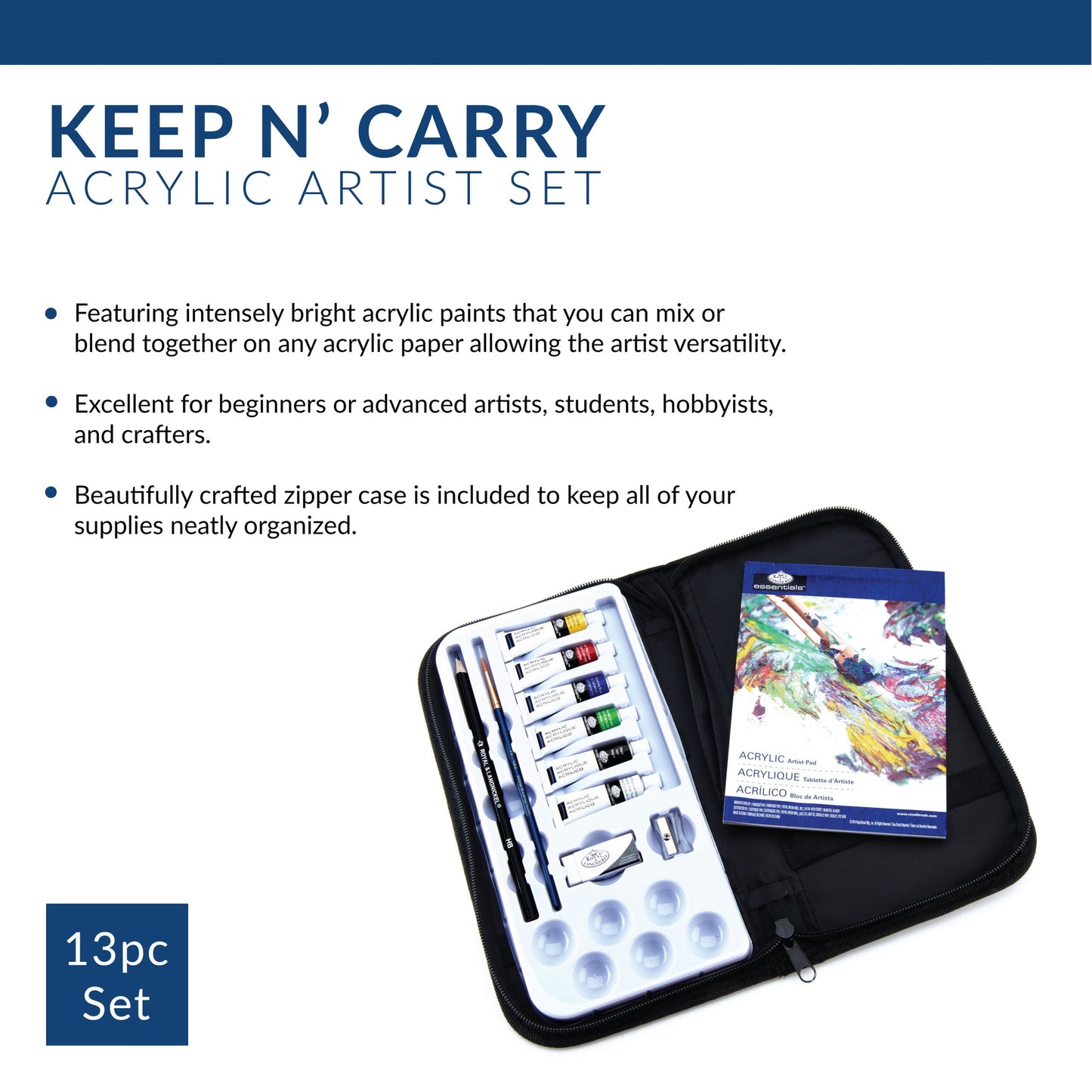 RSET-KCAP | Essentials™ 13pc Acrylic Painting Keep N' Carry Travel Art Set