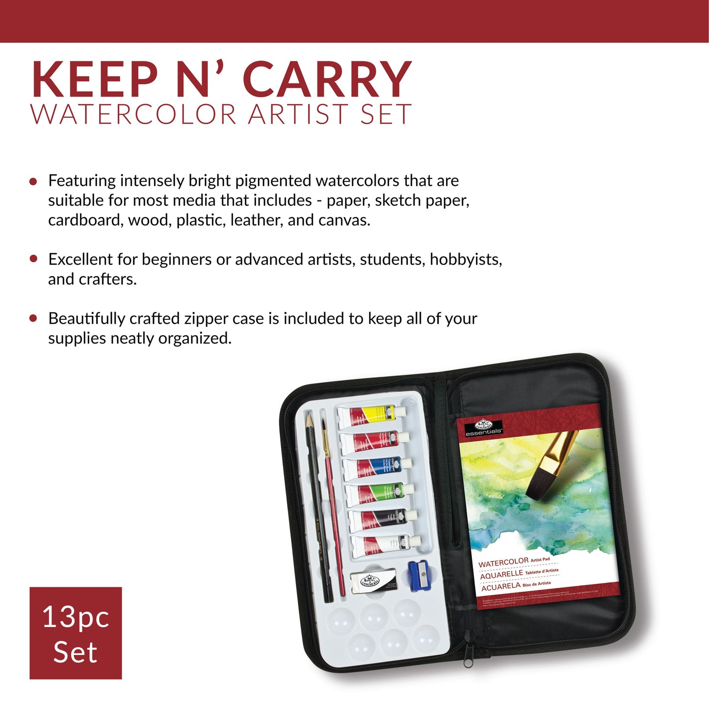 RSET-KCWP | Essentials™ 13pc Watercolor Painting Keep N' Carry Travel Art Set