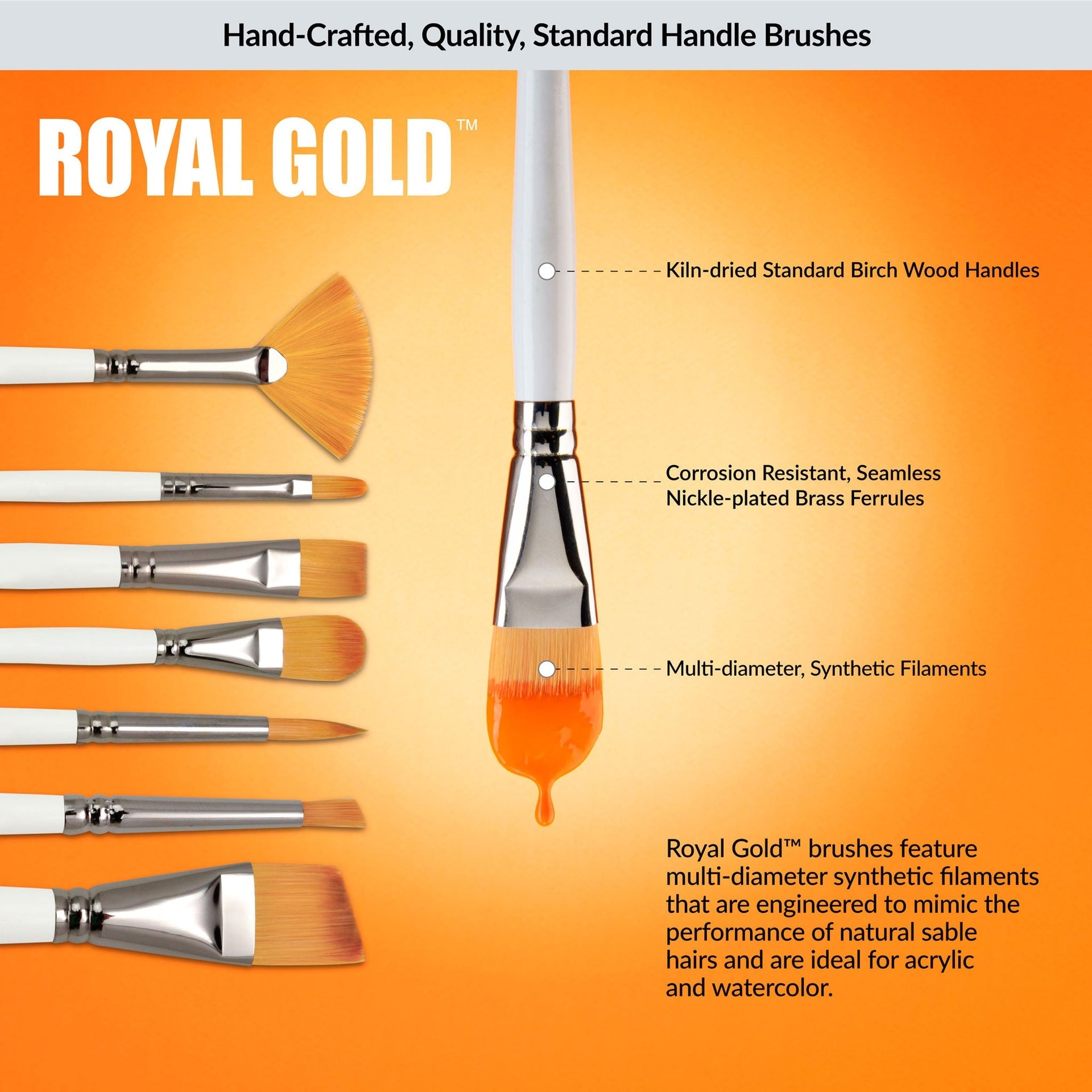 RSET-RG7 | Royal Gold™ 7pc Golden Taklon Variety Brush Set – Royal