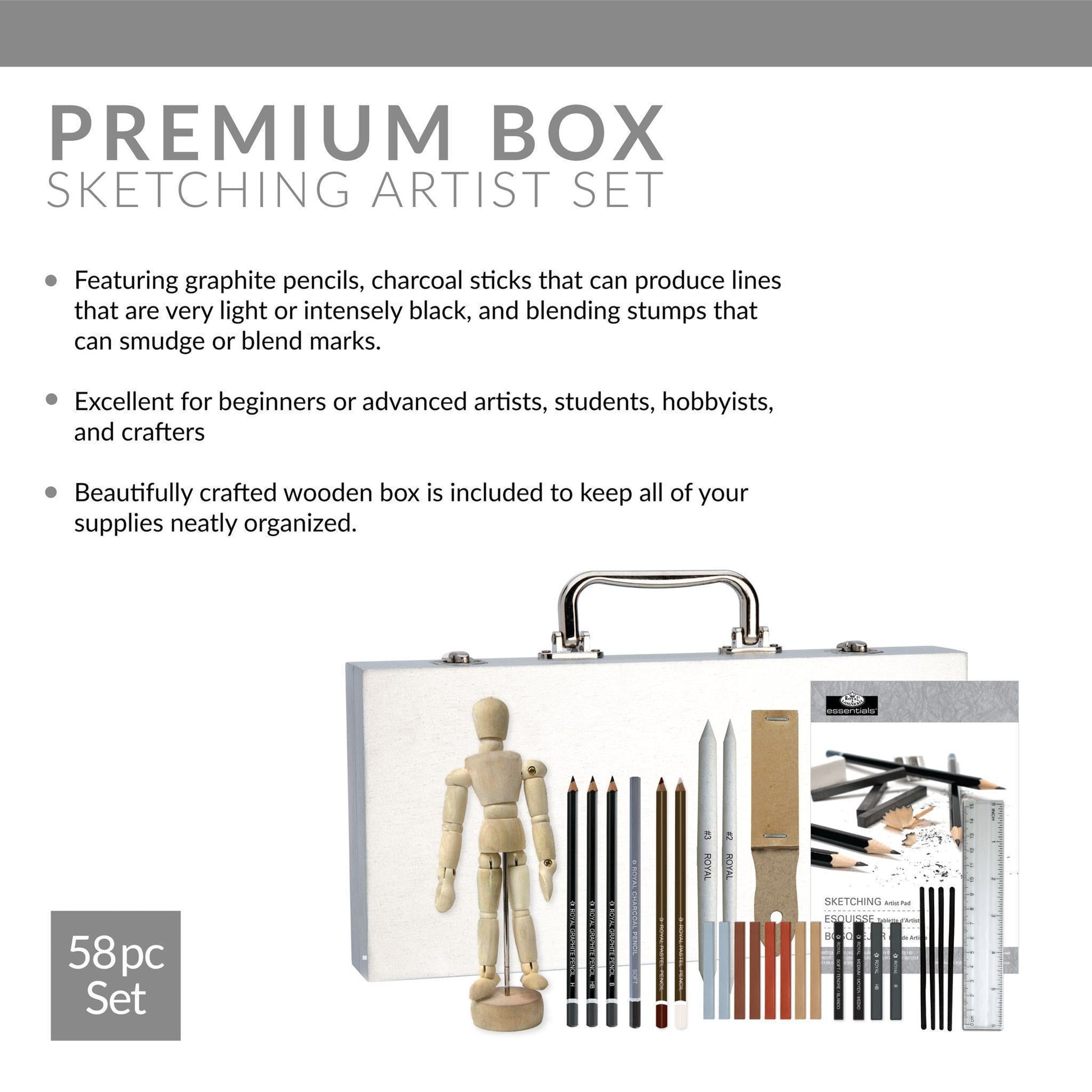 RSET-SKET2000 - Essentials™ 58pc Sketching Travel Art Set infographic 2