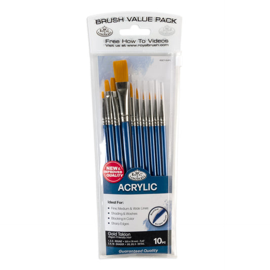 SVP1-SIA | Gold Taklon 10pc Variety Acrylic Brush Value Pack