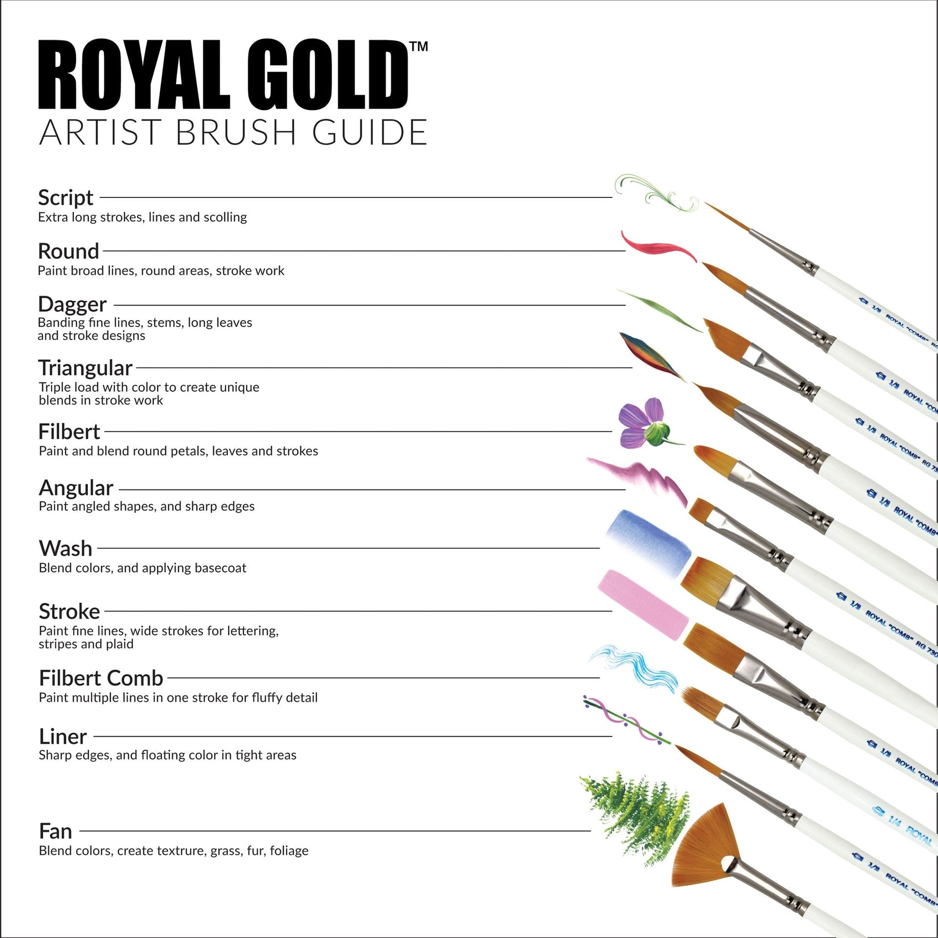 RSET-TK-MINI - Royal Gold™ 8pc Golden Taklon Ultra-Short Handle Variety Brush Set infographic 2