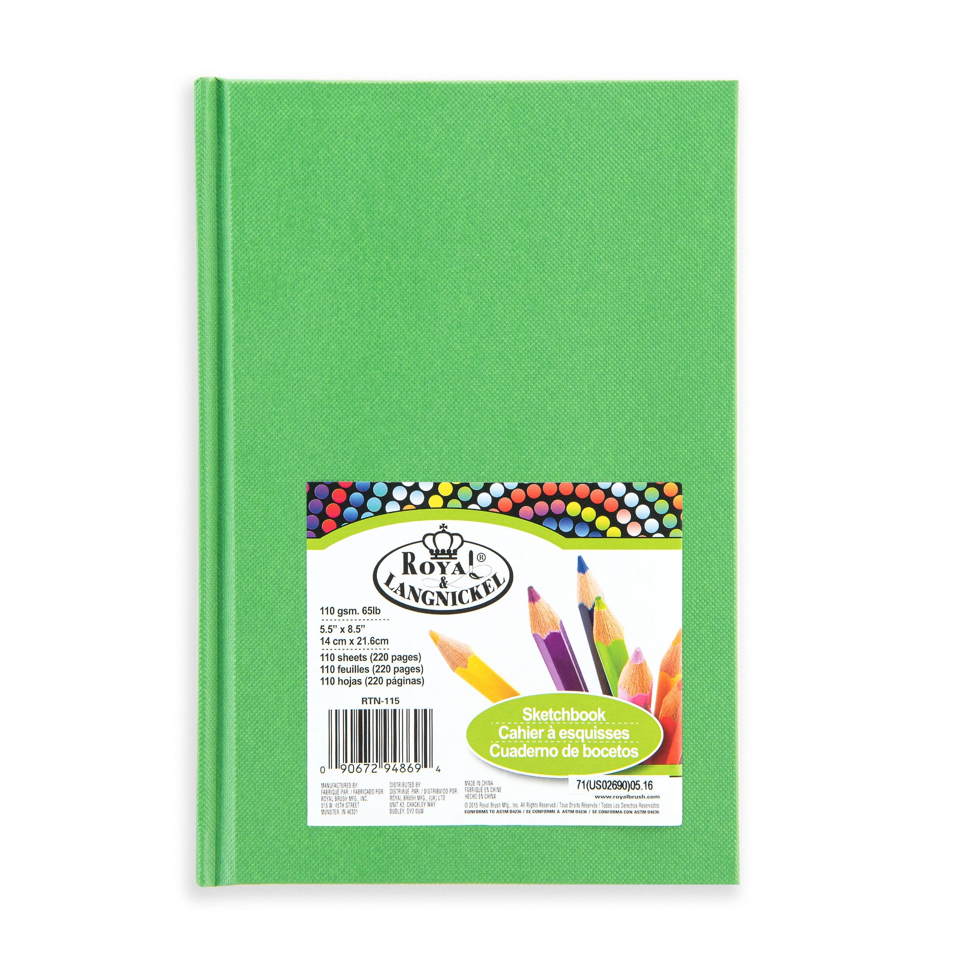 RTN-115 - Hardbound Sketchbook - 8.5" x 5.75" - Green