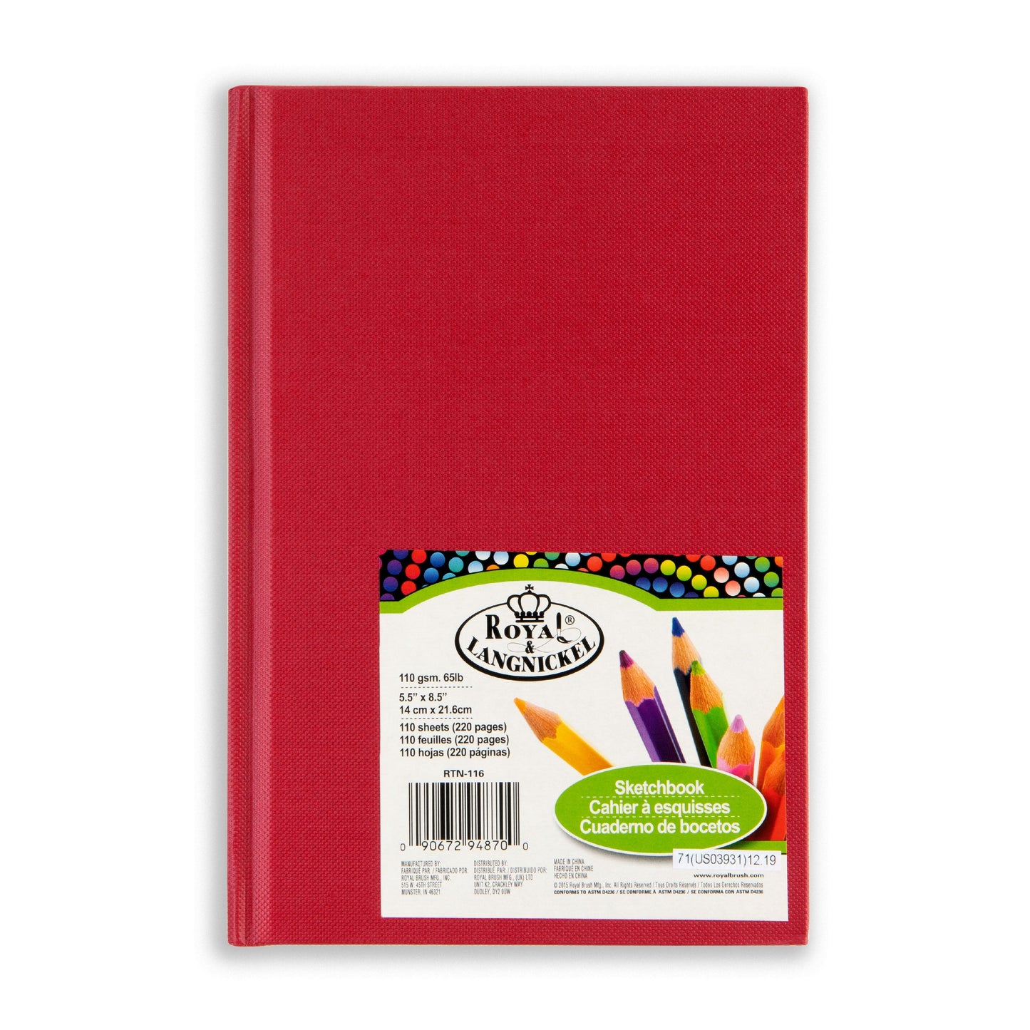 RTN-116 - Hardbound Sketchbook - 8.5" x 5.75" - Red