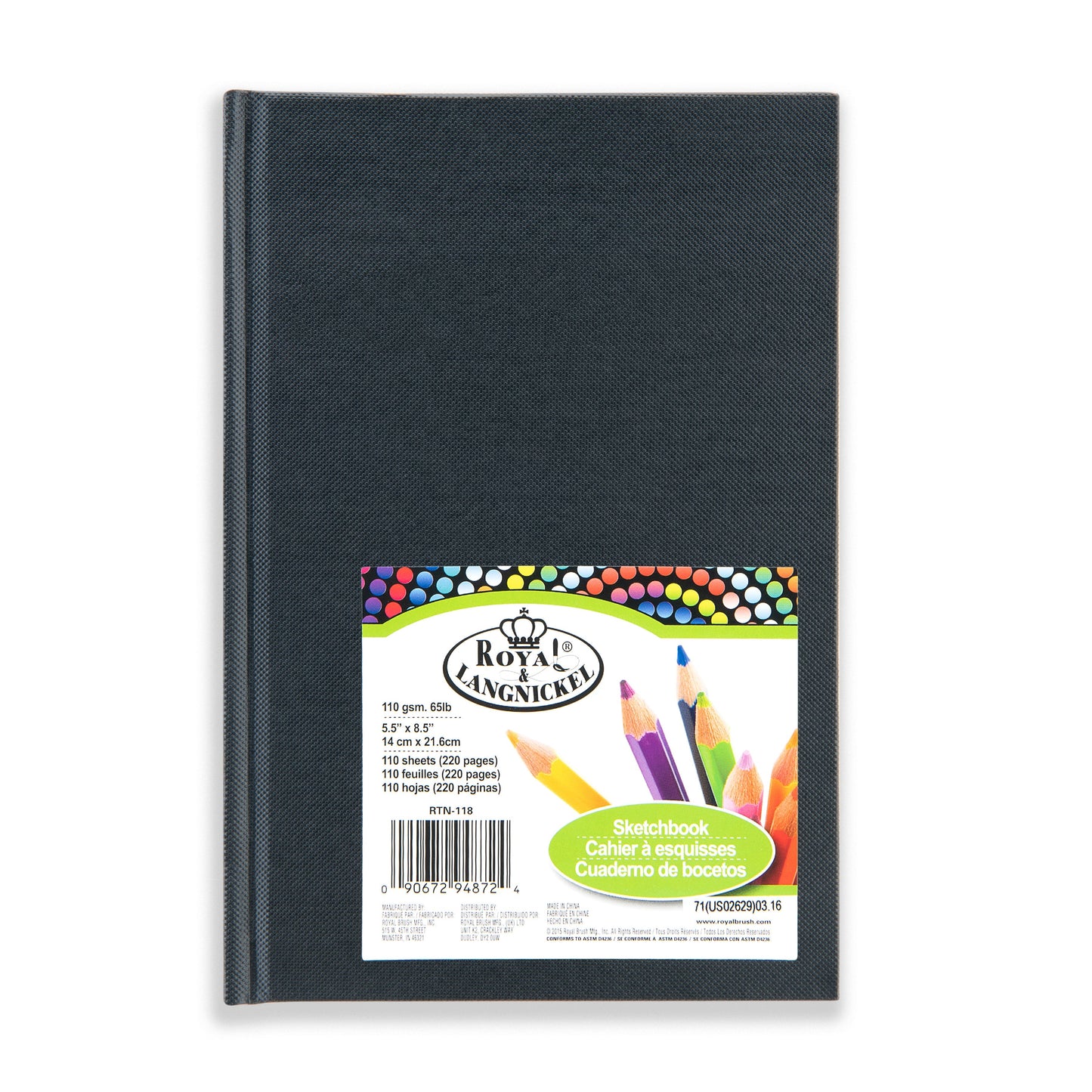 RTN-118 - Hardbound Sketchbook - 8.5" x 5.75" - Black