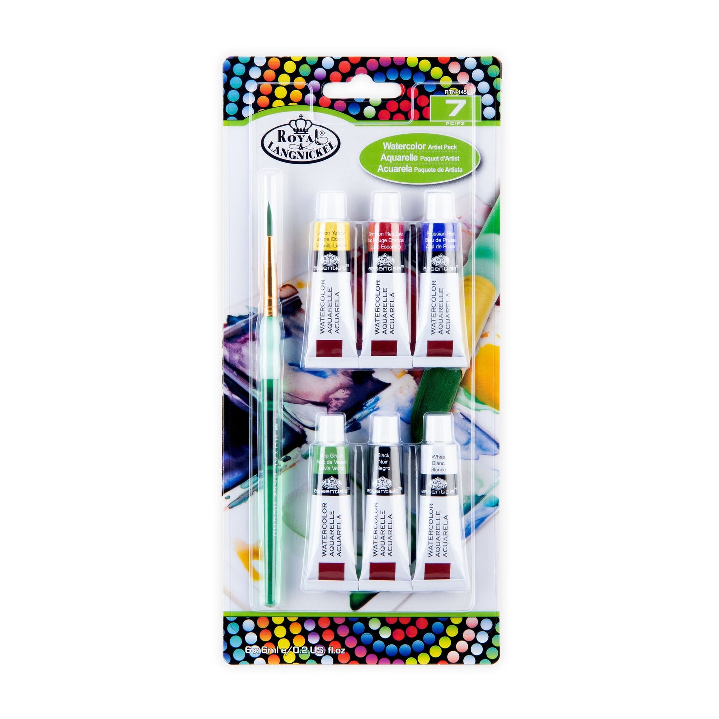 RTN-145 - Watercolor 6 ml Paint with Brush - 7pc packaging front