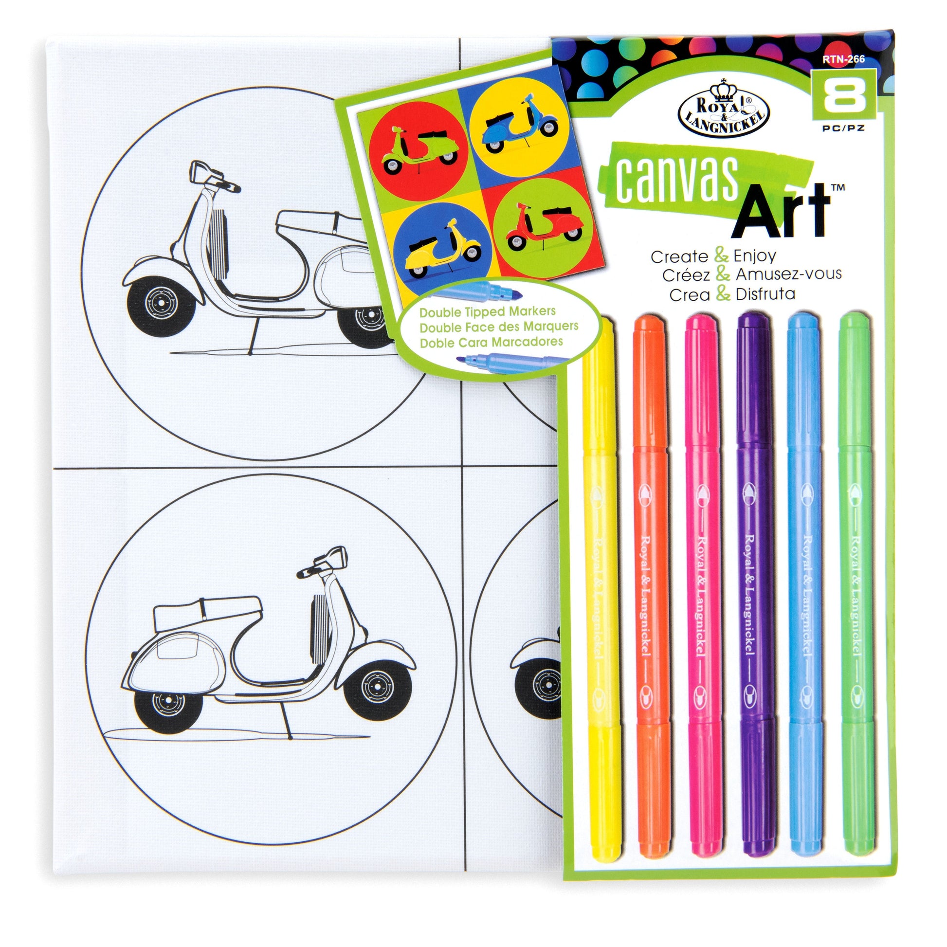 RTN-266 - Canvas Art™ 8pc Double-Tipped Markers "Scooters" Art Set packaging front