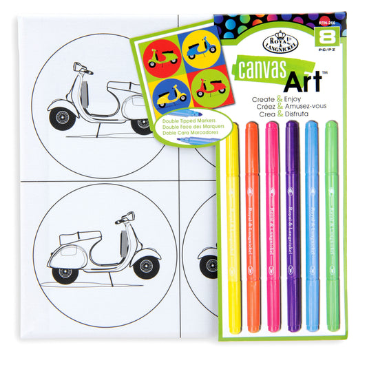 RTN-266 - Canvas Art™ 8pc Double-Tipped Markers "Scooters" Art Set packaging front