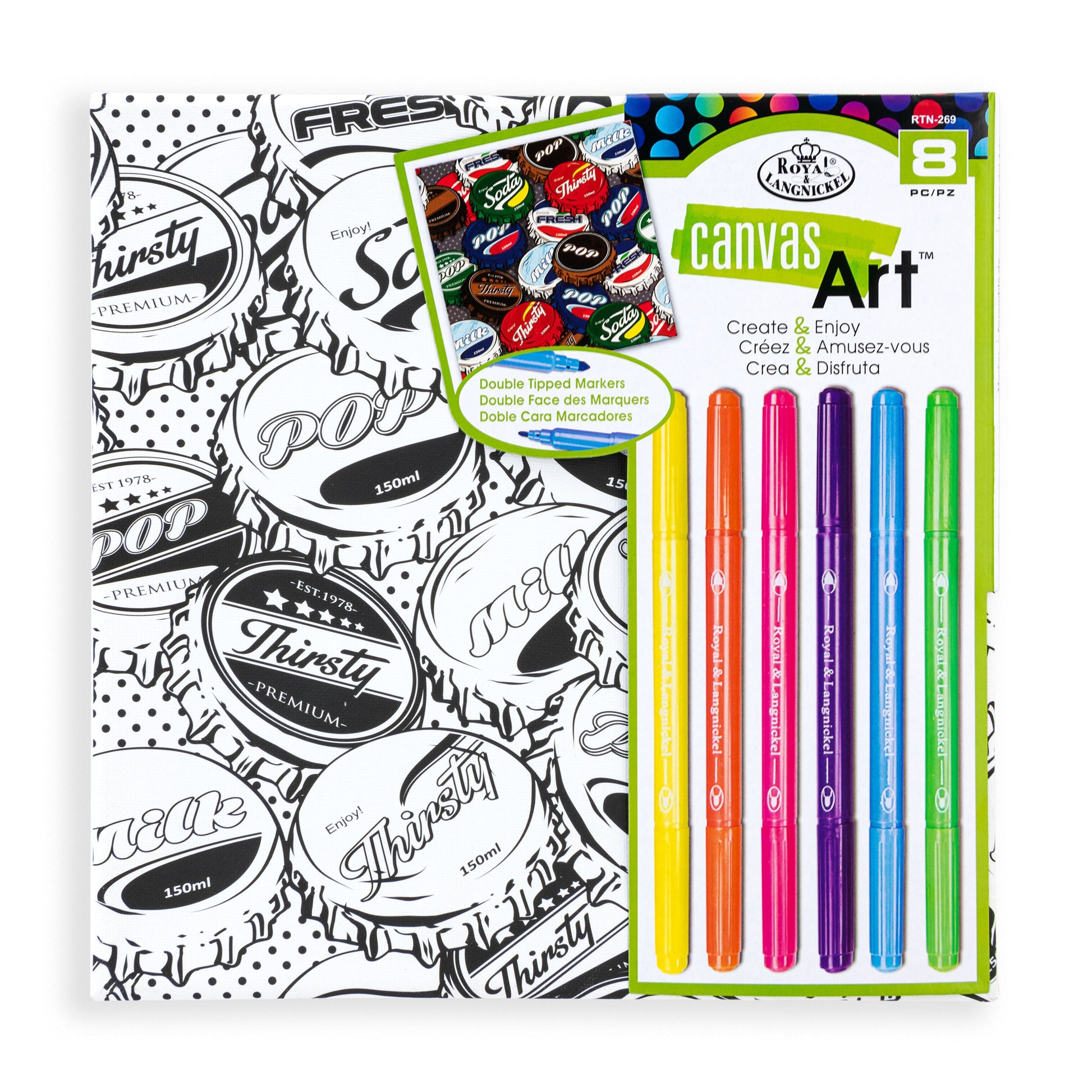 RTN-269 - Canvas Art™ 8pc Double-tipped Markers "Bottle Caps" Project packaging front