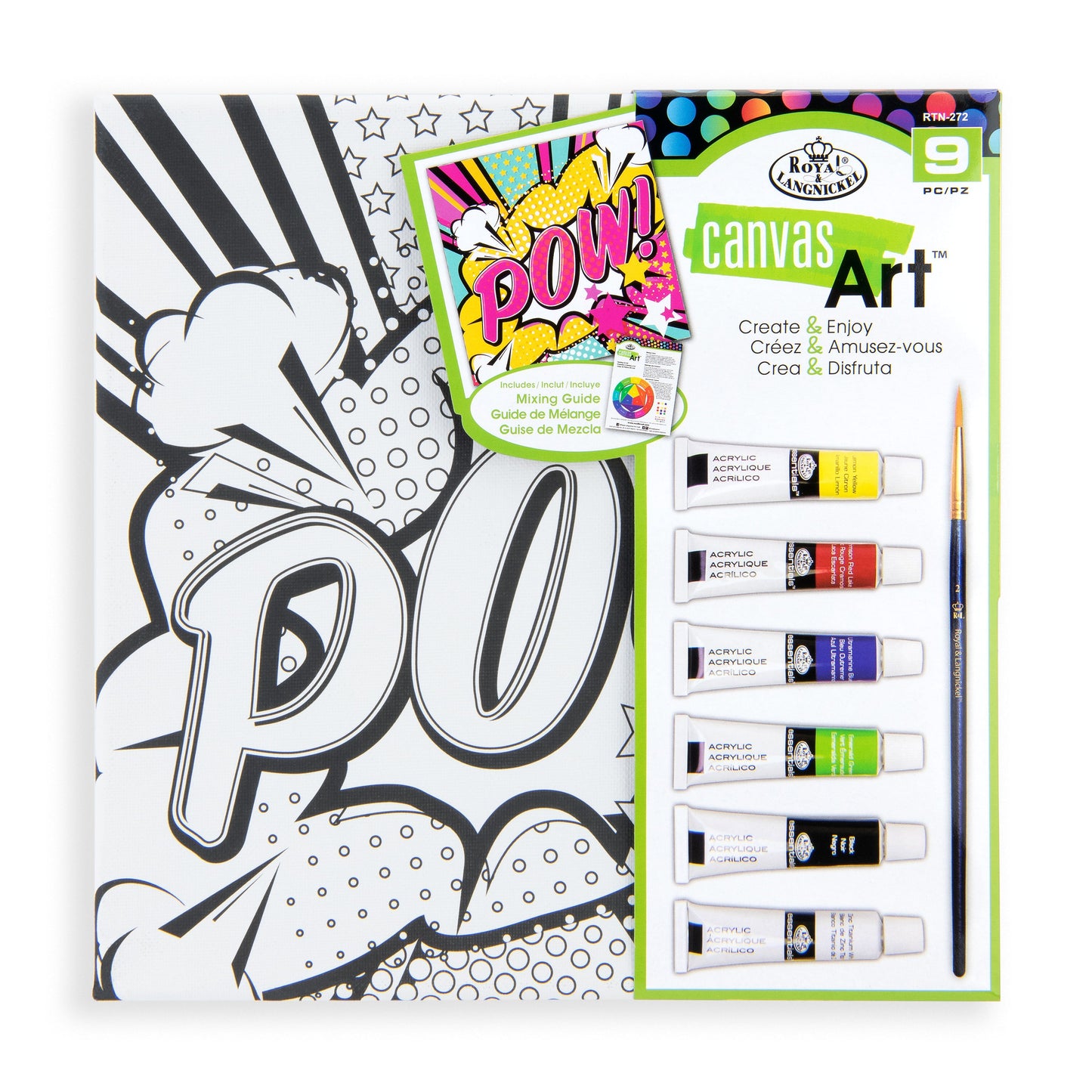 RTN-272 - Canvas Art™ 9pc Acrylic Painting "Pow!" Art Set packaging front