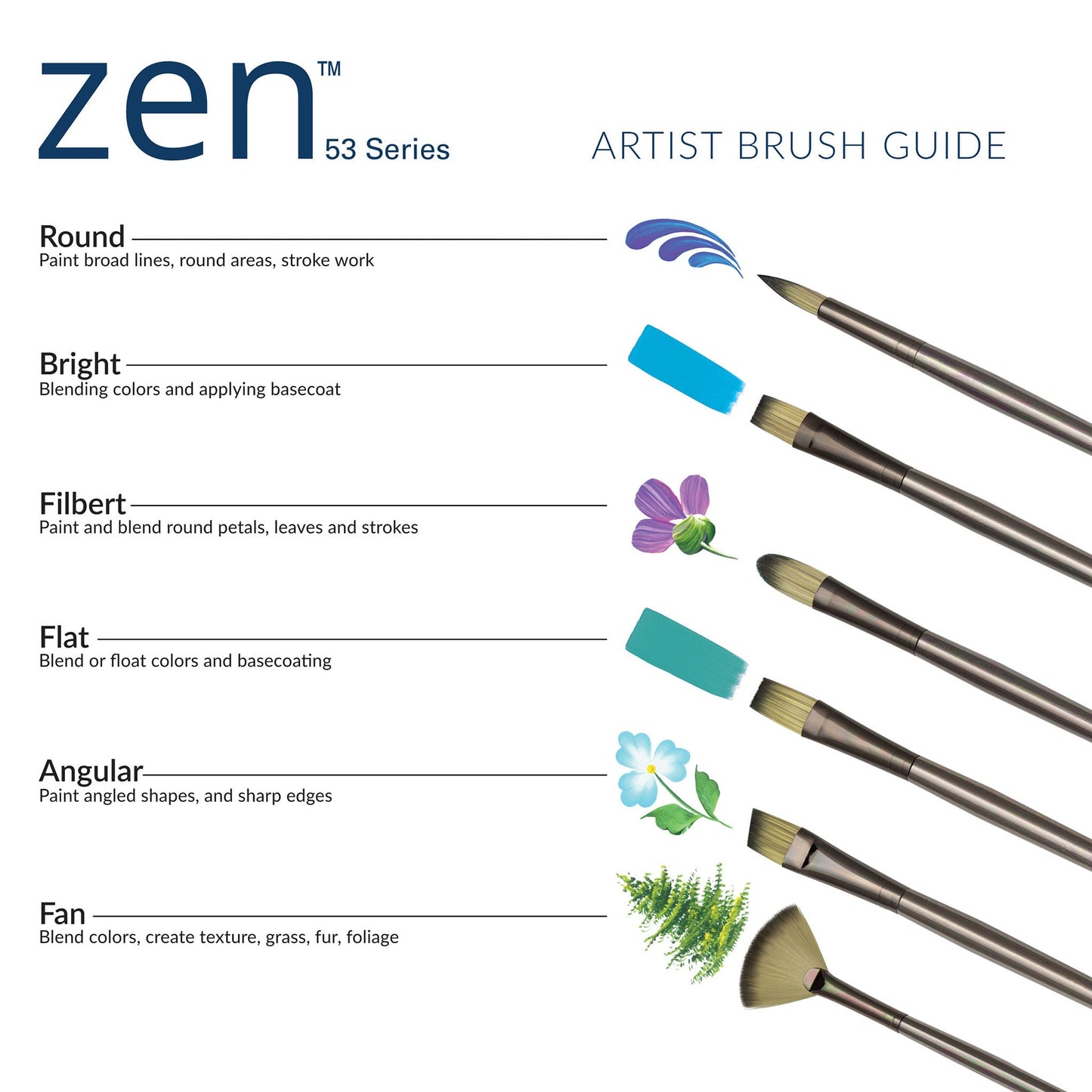 RZEN-SET532 - zen™ 53 Series 5pc Long Handle Variety Brush Set infographic 2