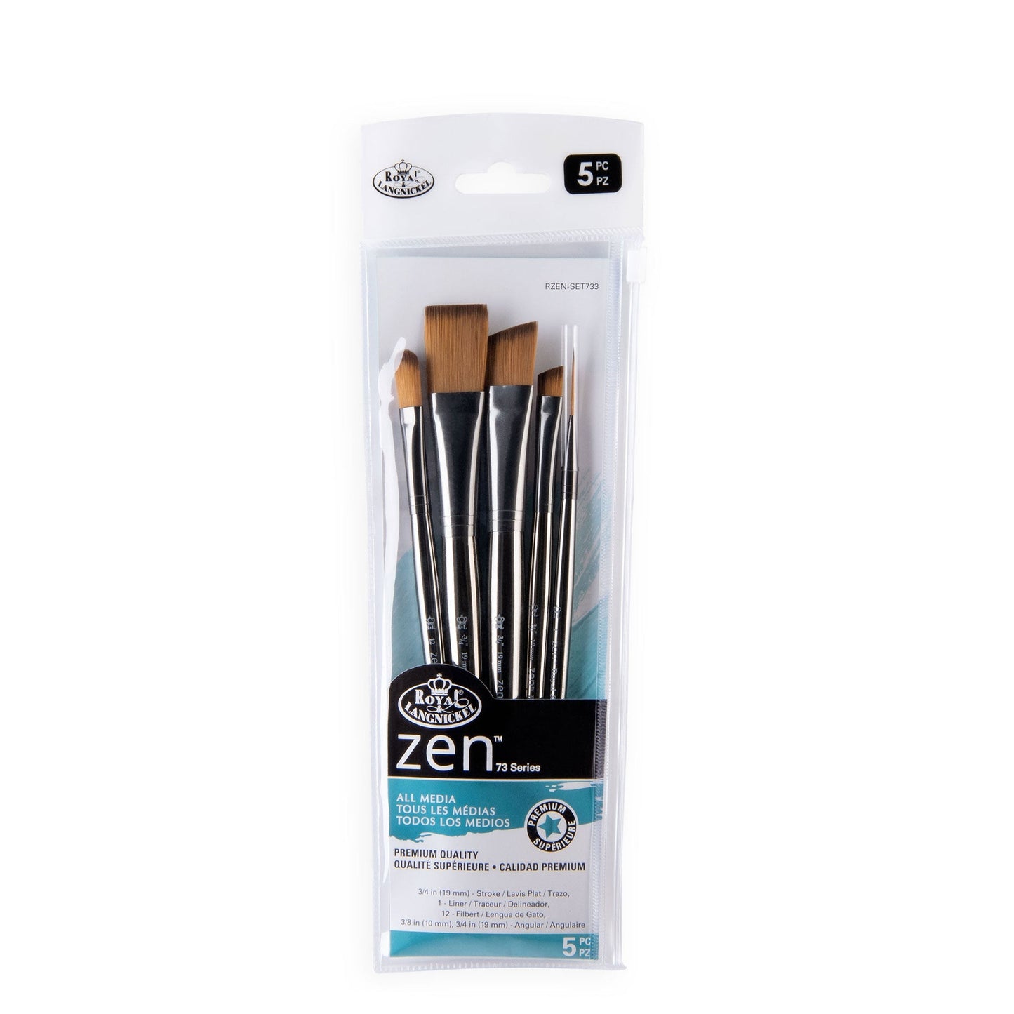 RZEN-SET733 - zen™ 73 Series 5pc Standard Handle Variety Brush Set packaging front