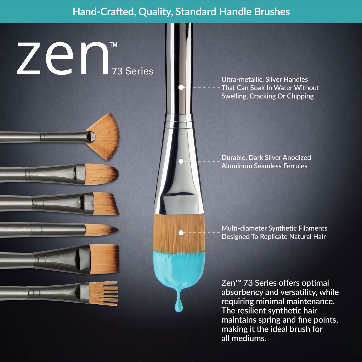 RZEN-SET738 - zen™ 73 Series 5pc Standard Handle Variety Brush Set infographic 1