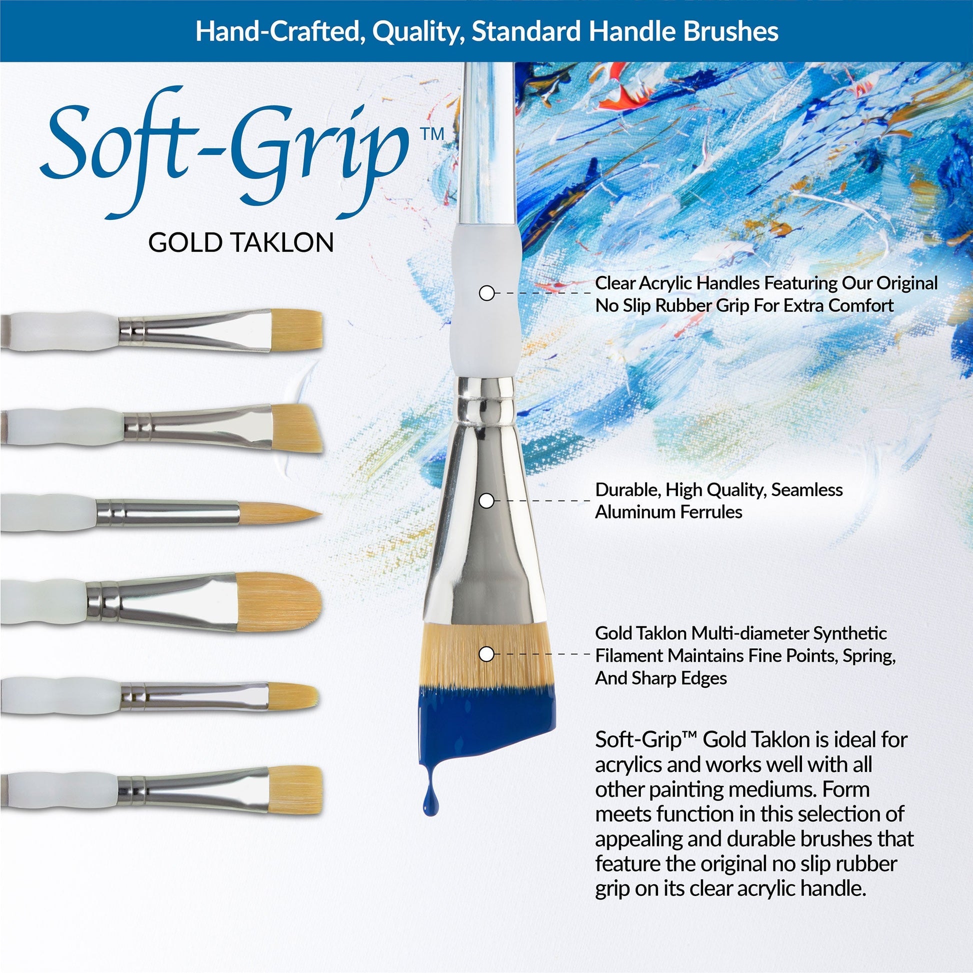 SG301 - Soft-Grip™ 5pc Golden Taklon Variety Brush Set infographic 1